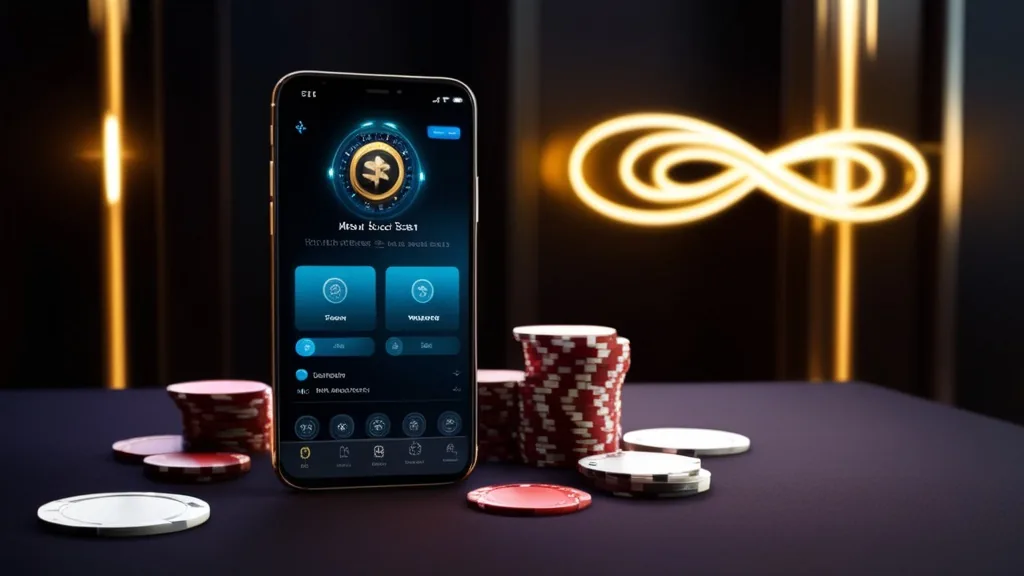 Smartfon z mobilną wersją kasyna w ciemnym, neonowym otoczeniu